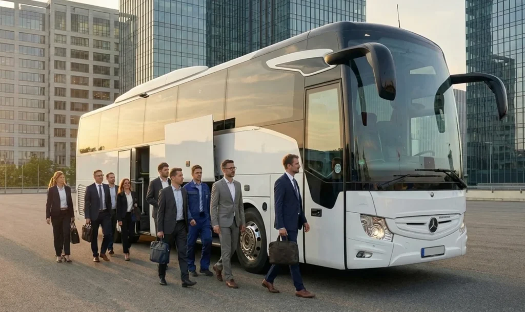 Ankara kurumsal personel servisi taşımacılığı yapan Demirhan Turizm otobüsü ve çalışanlar